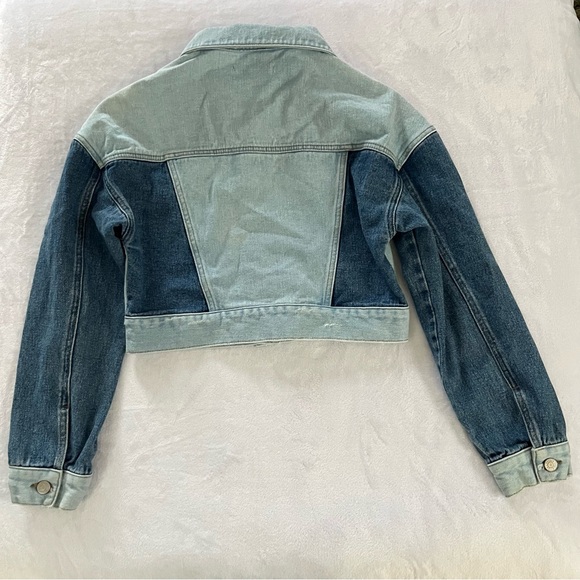 PacSun Y2K Style Blue Denim Cropped Jacket Distressed BOHO Patchwork Small - Picture 2 of 9